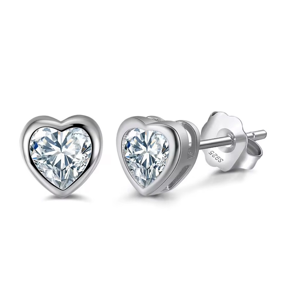 Sterling Silver Heart CZ Stud Earrings
